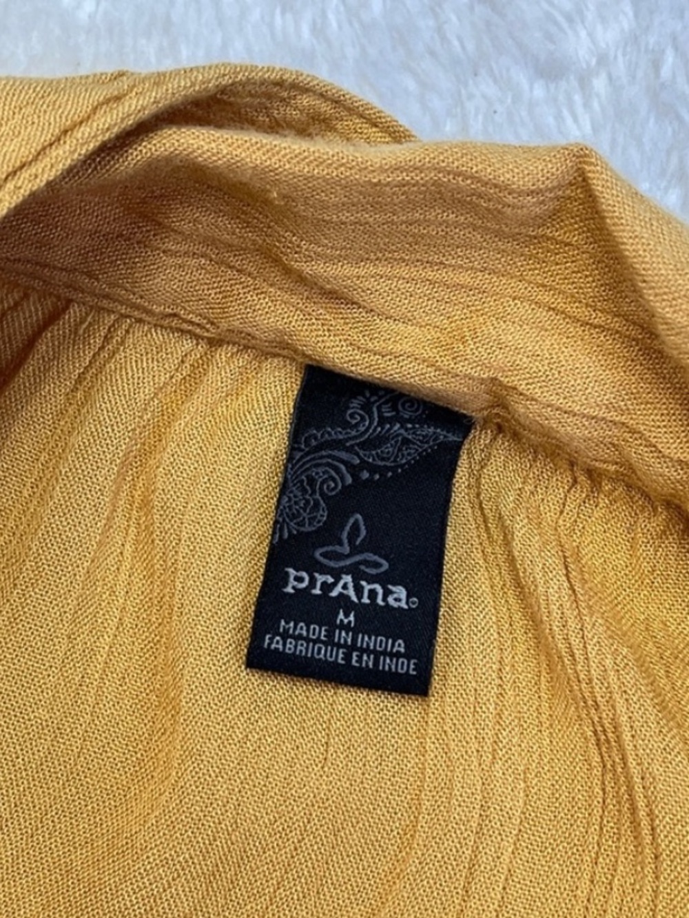 Prana Permilla Blouse Mustard Yellow Button Front Short Sleeve Top Size M - Picture 8 of 9
